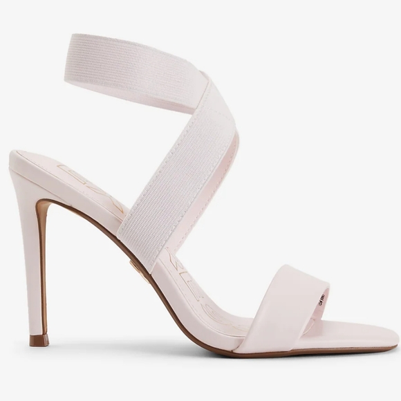 Express Brian Atwood x Express Stretch Ankle Strap Heeled Sandals. Light Pink. - Picture 3 of 11